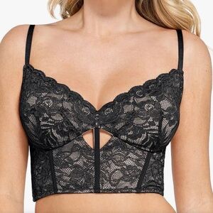 EUC- Popilush Full Coverage Underwire Nude Illusion Long Line Lace Bra w/Keyhole